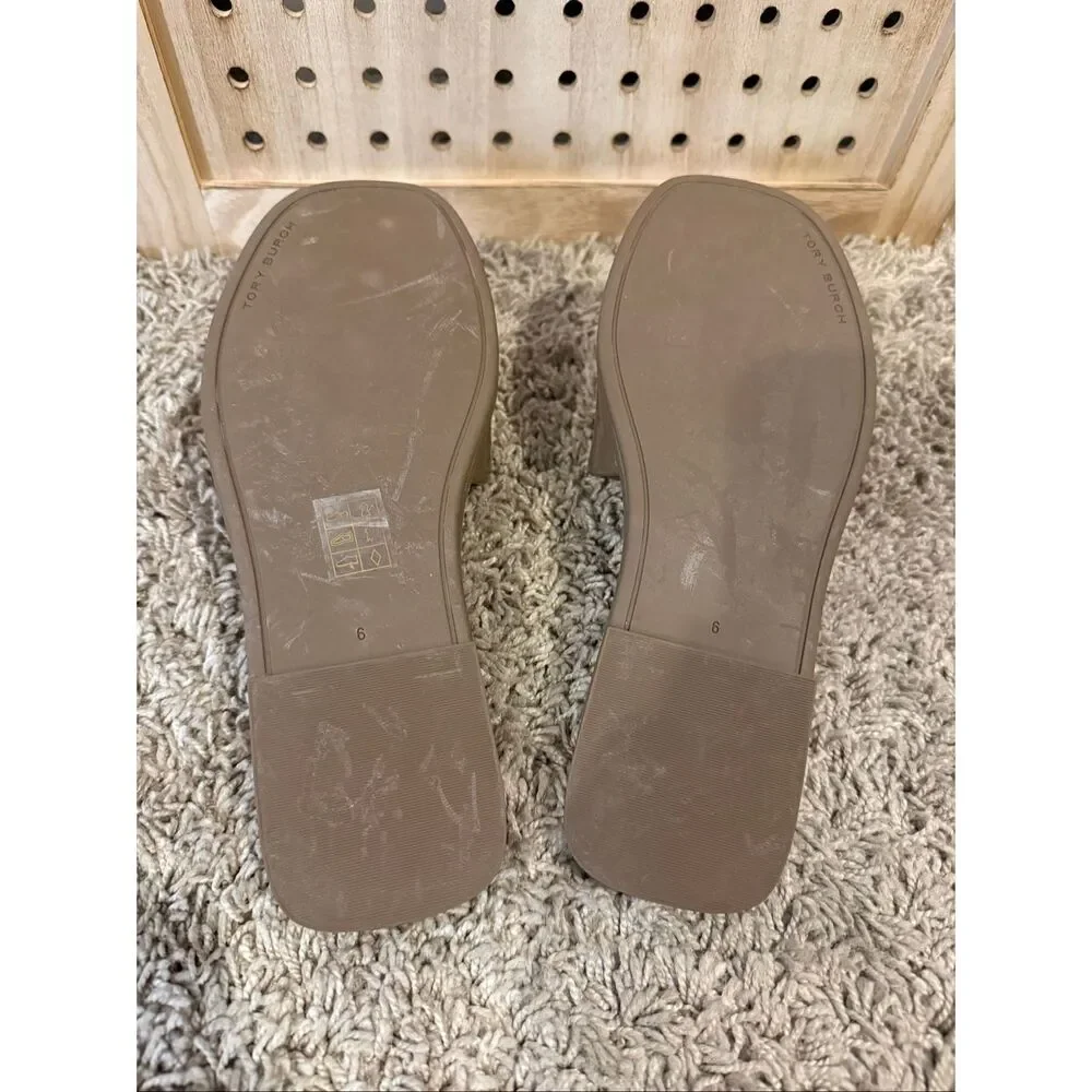 Tory Burch Double T Sport Slide Olive Green Patent Leather Size 6